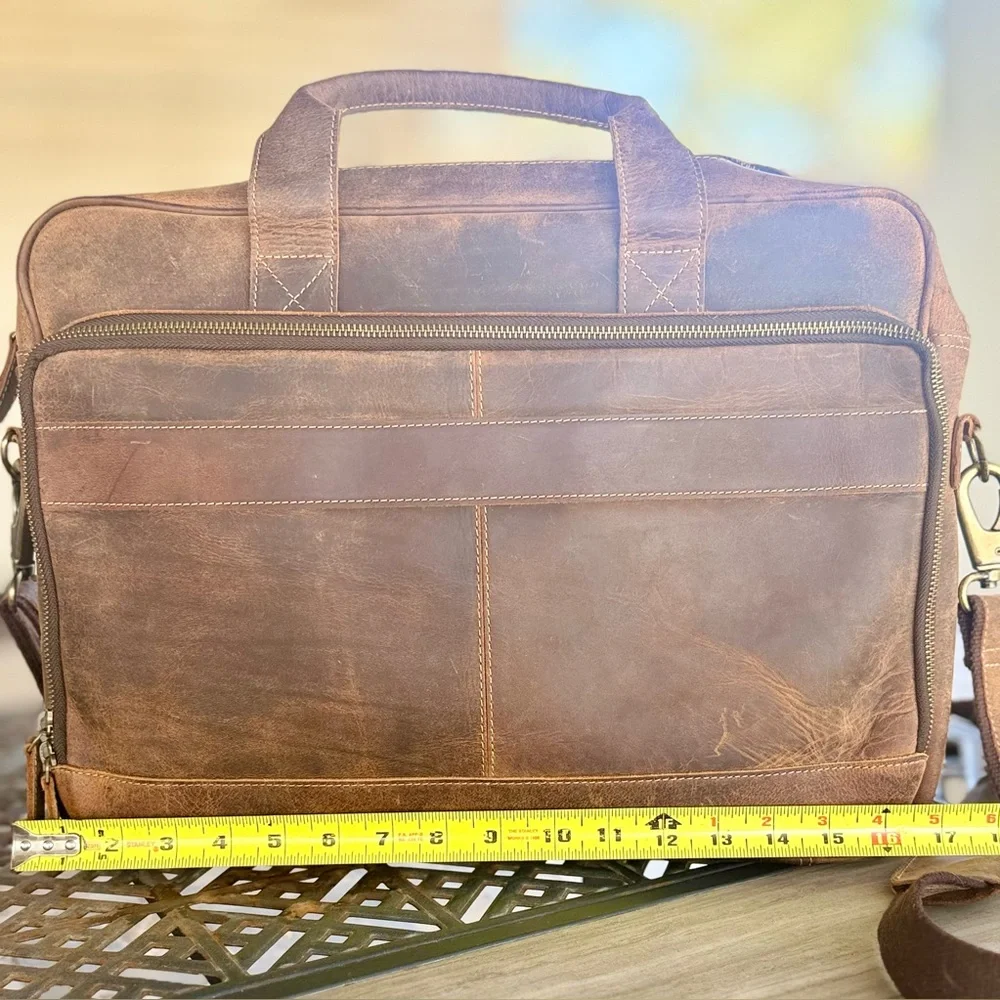 KomalC Leather Messenger Bag 18” Brown Distressed Laptop Bag Briefcase